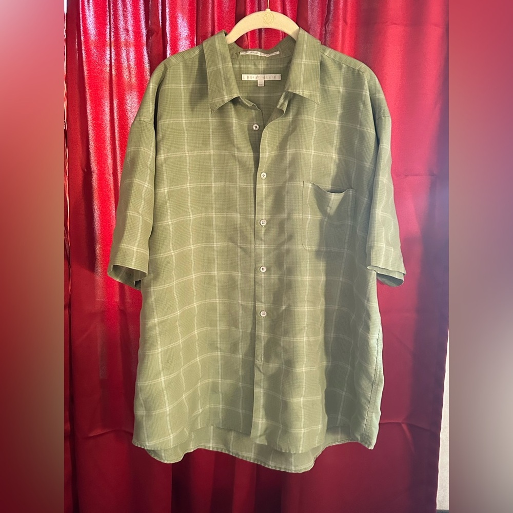 Perry Ellis Green Plaid Men's Button Down Shirt